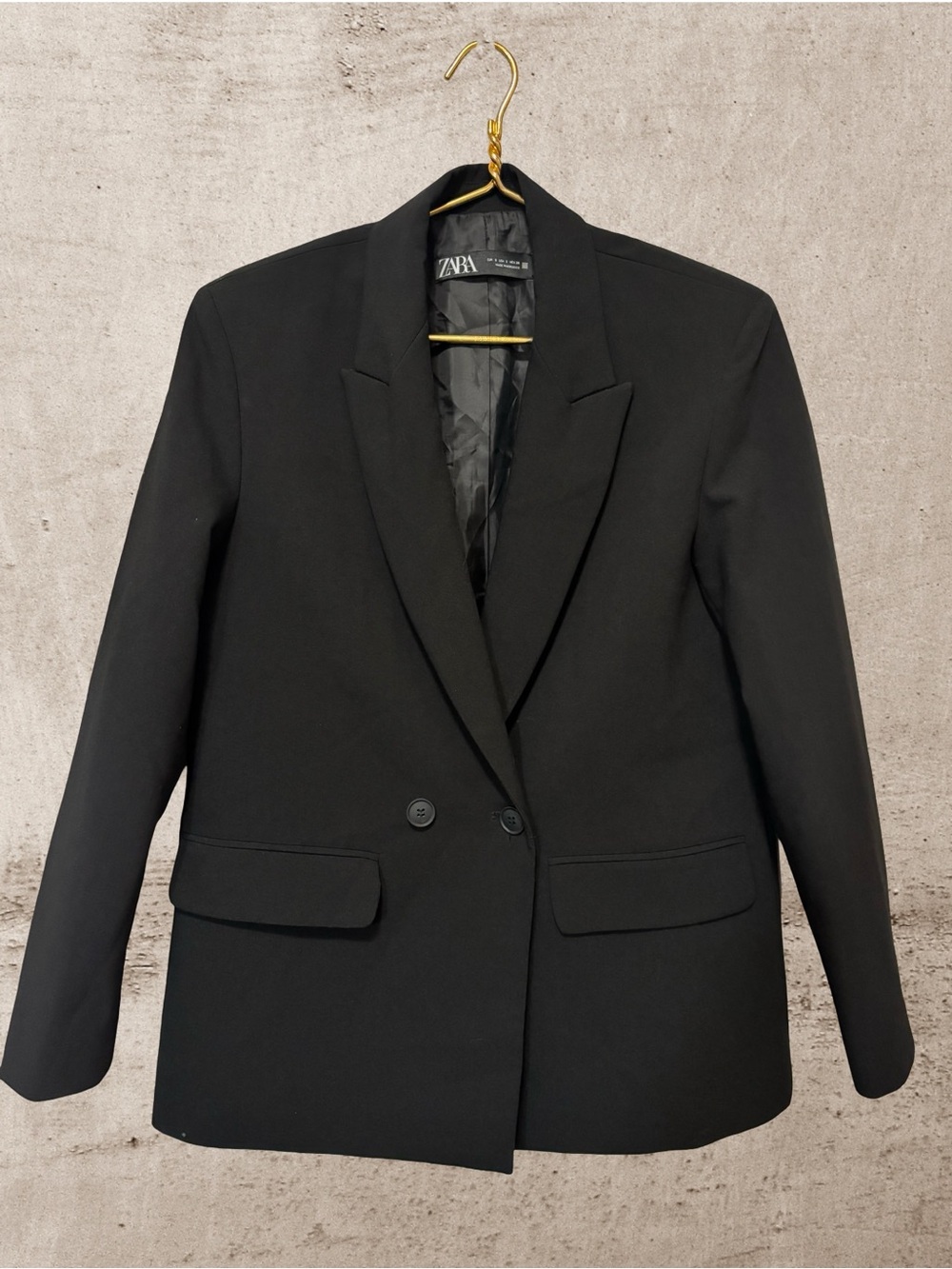 Zara Black Double-Breasted Tailored Blazer in Size Small